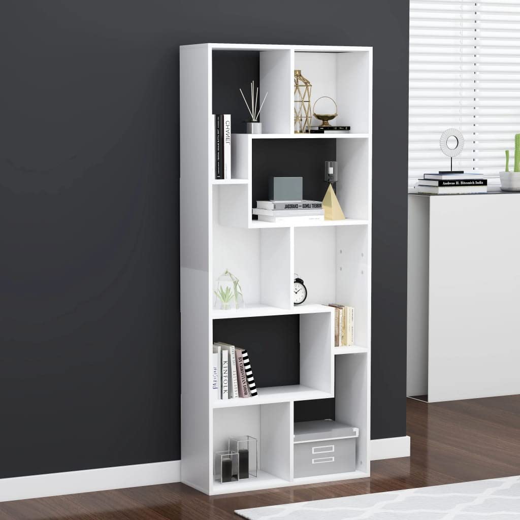 5-Shelf Bookcase - Modern S-Shaped Freestanding Bookshelf with 8 Cubes for Home Office, Living Room & Bedroom - White Room Divider & Storage Organizer for Books, Decor & Display