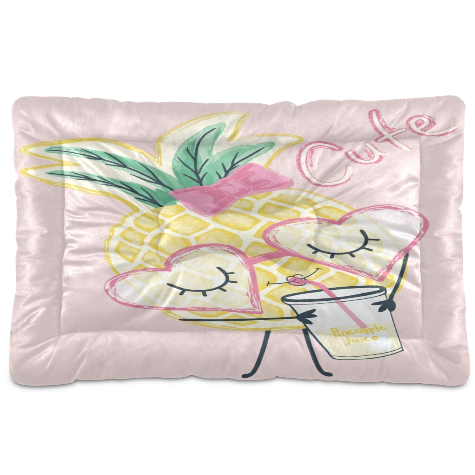 KEEPREAL Cute Cartoon Pineapple Pet Bed - Ultra Soft Rectangle Dog & Cat Bed for Small to Medium Pets (24x18 Inches) - Comfortable Calming Bed for Puppies, Kittens & Indoor Pets