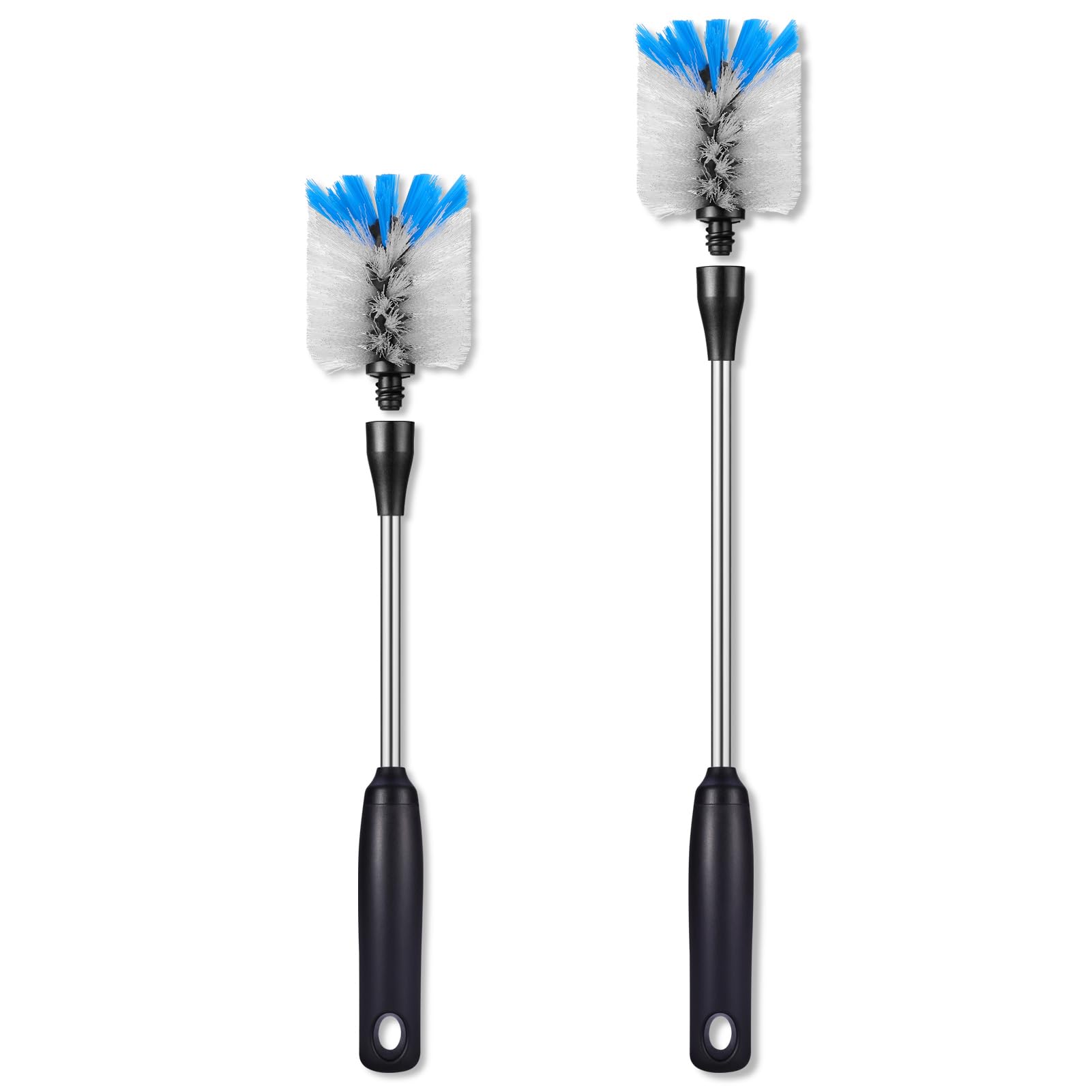 Stainless Steel Water Bottle Cleaning Brush Set - 2 Pack Long Handle Scrub Brush with Removable Head for Sports Bottles, Baby Bottles, Travel Mugs & Food Containers | Perfect for Kitchen, Camping & Office Use (13-15 Inch)