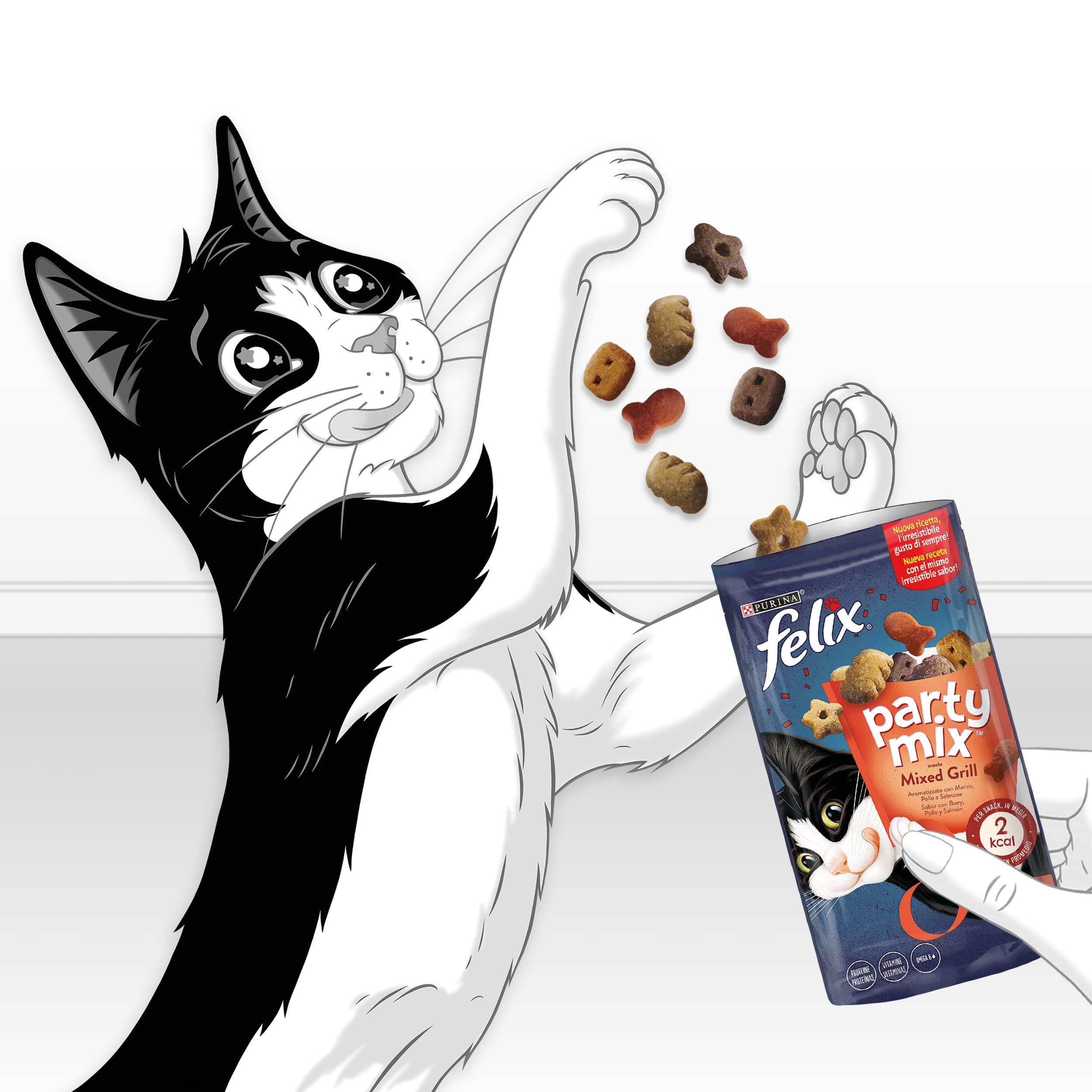 Purina Party Mix Cat Treats with Beef, Chicken & Salmon - Grain-Free Snacks for Cats - 8 Packs (60g Each) - Perfect for Training Rewards, Bonding Time & Special Occasions