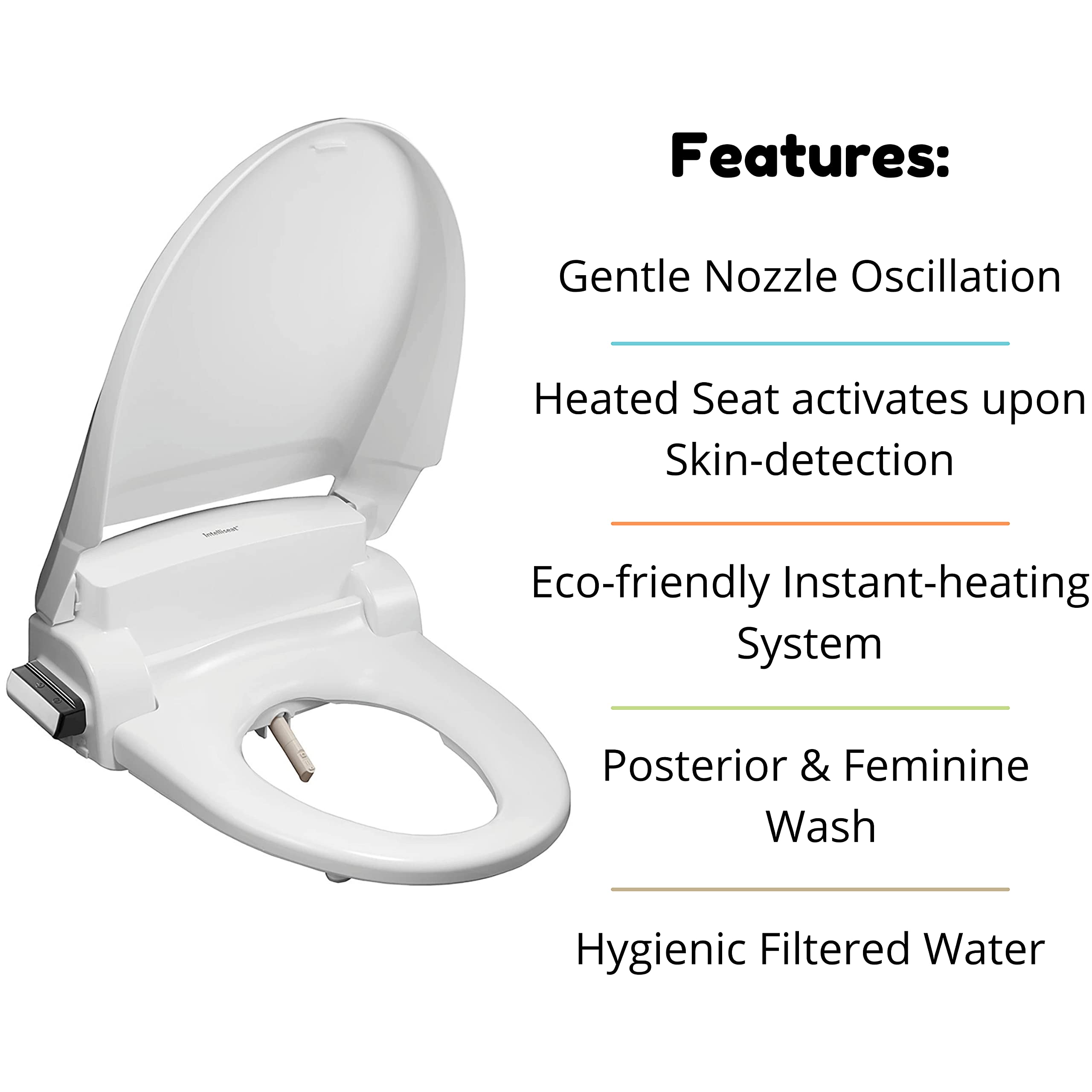IntelliSeat Smart Bidet Toilet Seat - Adjustable Water Pressure, Warm Water, Heated Seat & Dryer | Elongated Luxury Electric Bidet for Ultimate Comfort | Perfect for Modern Bathrooms & Spa-Like Experience at Home