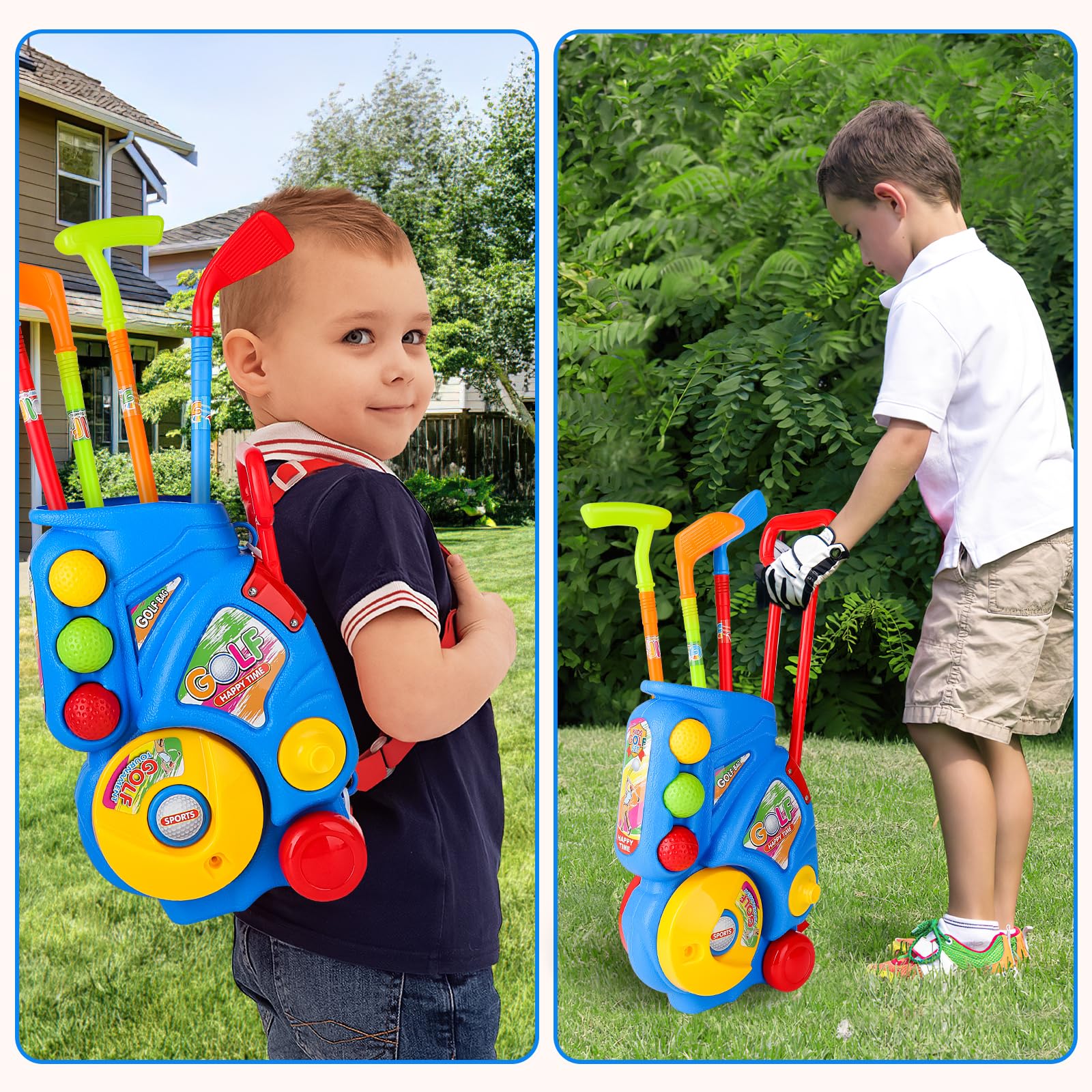 **deAO Kids Golf Set with Suitcase - Outdoor & Indoor Sports Toy for Boys & Girls Ages 3-5 - Blue Golf Clubs & Garden Game for Backyard & Playroom Fun**