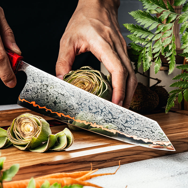 Premium Japanese Chef Knife - Handcrafted Damascus Steel Blade with Copper Core & Carbon Fiber Handle - Professional Kitchen Knife for Sushi, Meat Cutting & Culinary Arts