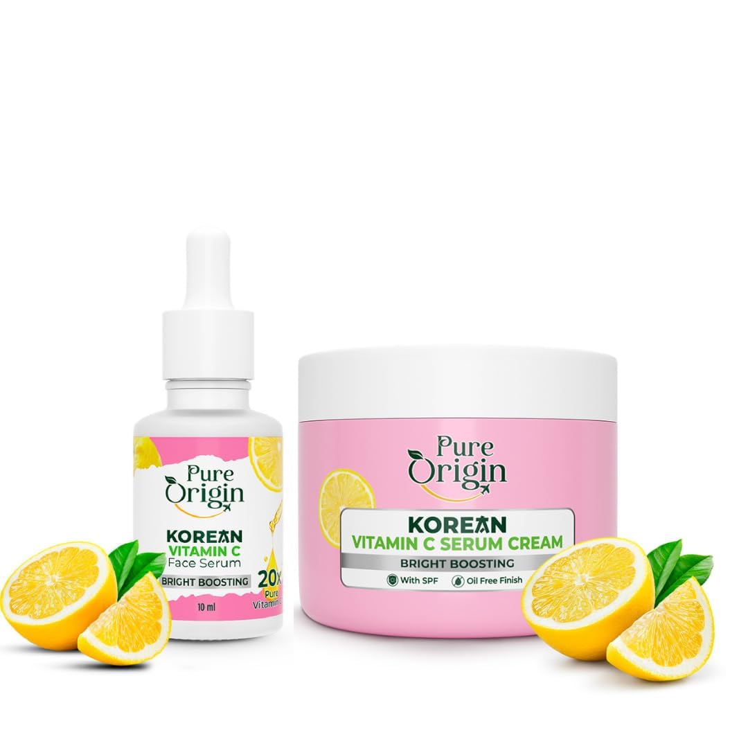 Korean Vitamin C Serum & Cream - Brightening Skincare for Glowing Face | Men & Women | Daily Use