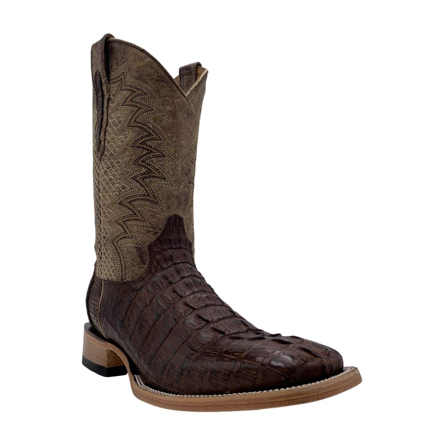 Vaccari Men's Genuine Caiman Tail Cowboy Boots - Western Style Leather Boots for Men | Perfect for Rodeo, Country Dancing & Outdoor Adventures