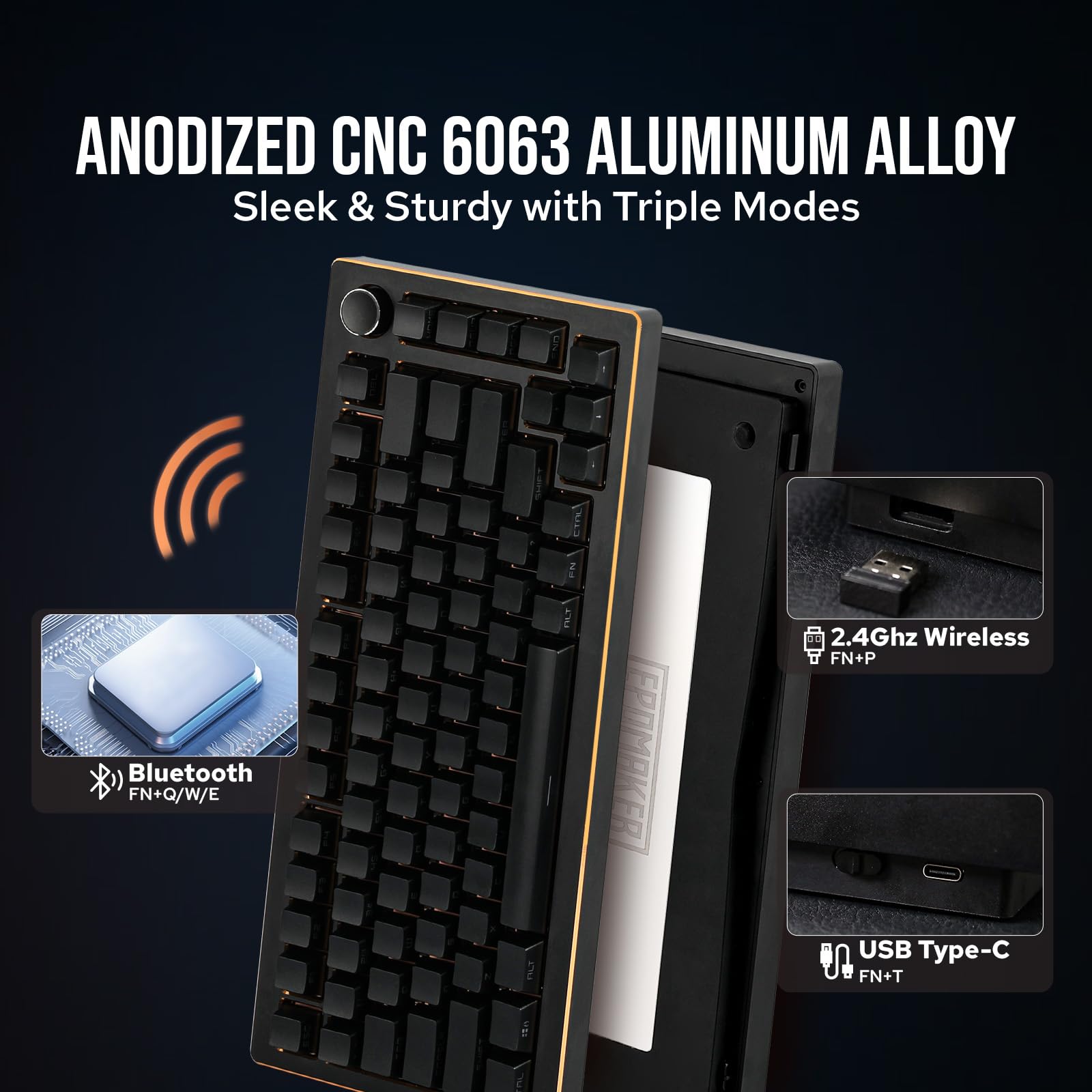 EPOMAKER Tide75 QMK/VIA Programmable Wireless Mechanical Keyboard - 75% Compact Aluminum Body, Bluetooth/2.4Ghz/USB-C Connectivity, FR4 Plate - Creamy Linear Lemon Switches for Windows/Mac (Black) - Perfect for Gaming, Coding & Office Work