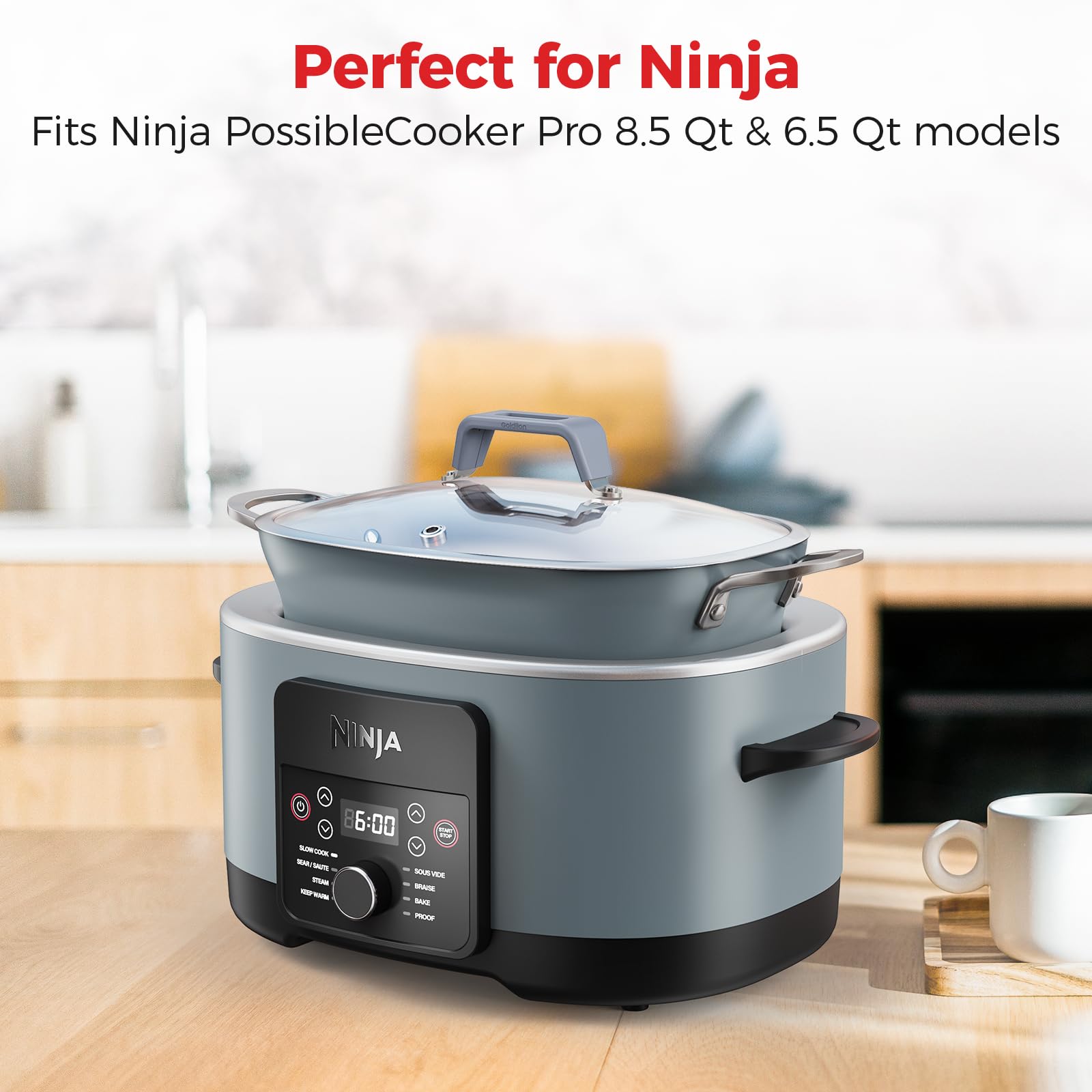 Goldlion Silicone Lid Handle Cover for Ninja Crockpot Slow Cooker - Heat-Resistant Handle Sleeve & Grip Accessories (2 Pack) | Perfect for Ninja Foodi Possiblecooker Pro - Safe & Comfortable Cooking & Serving