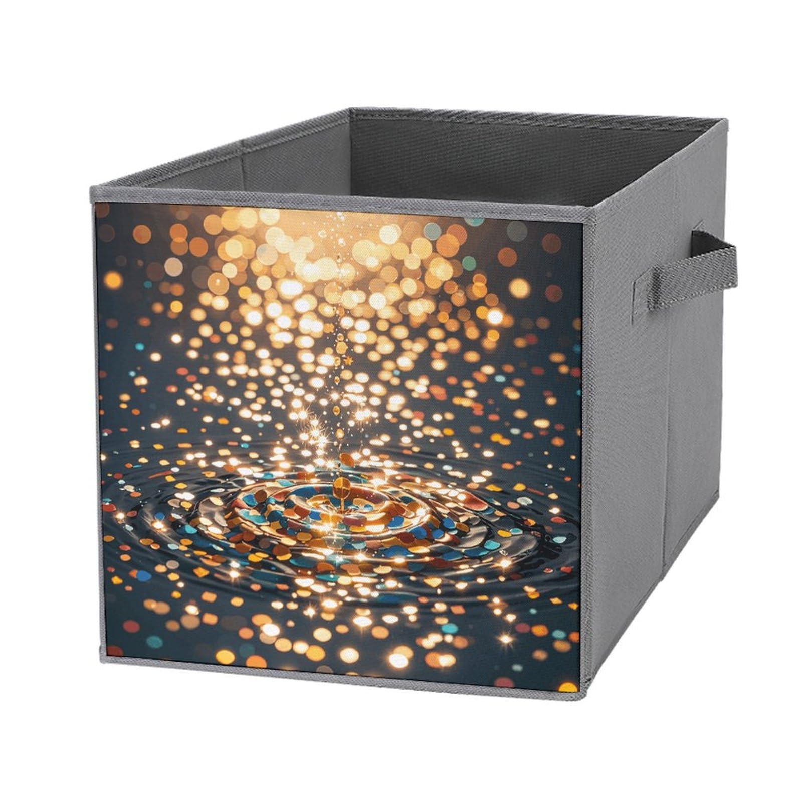 Gradient Sequin Storage Bins - Collapsible Organizer Box with Handle for Shelves & Home Decor