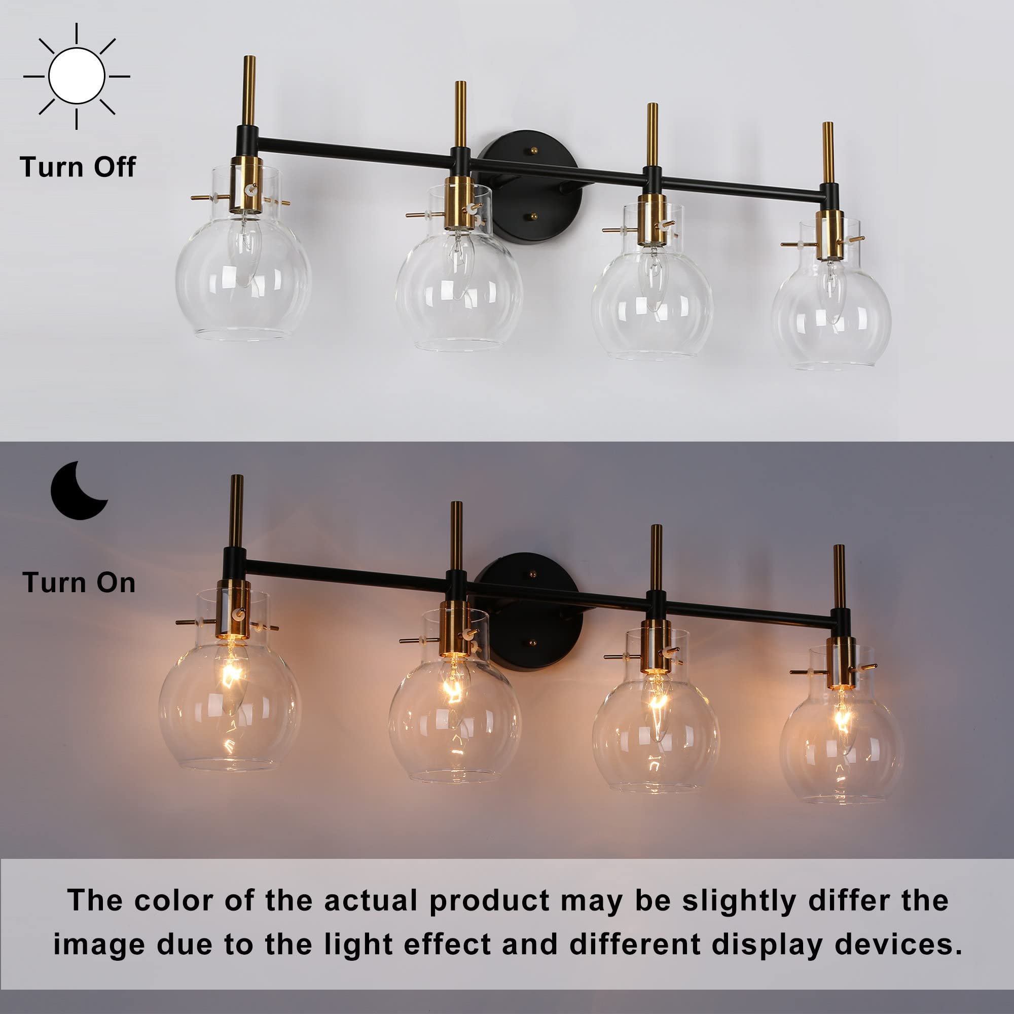 Modern 4-Light Black Bathroom Vanity Light Fixture with Clear Glass Shades - 30