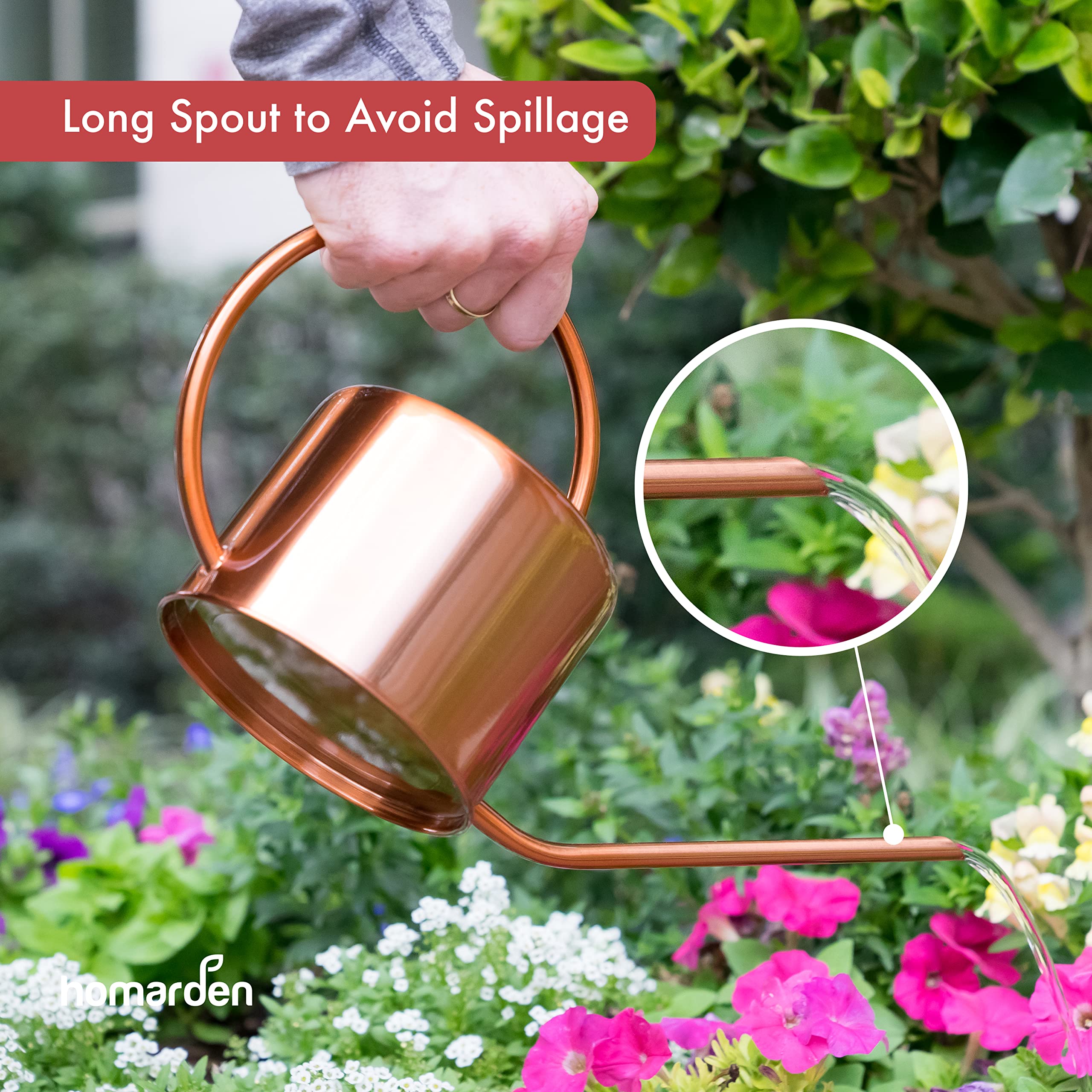 Homarden 40oz Copper Watering Can with Removable Spout - 1 Gallon Metal Watering Can Bundle for Indoor & Outdoor Plants, Garden, Flowers, and Houseplants