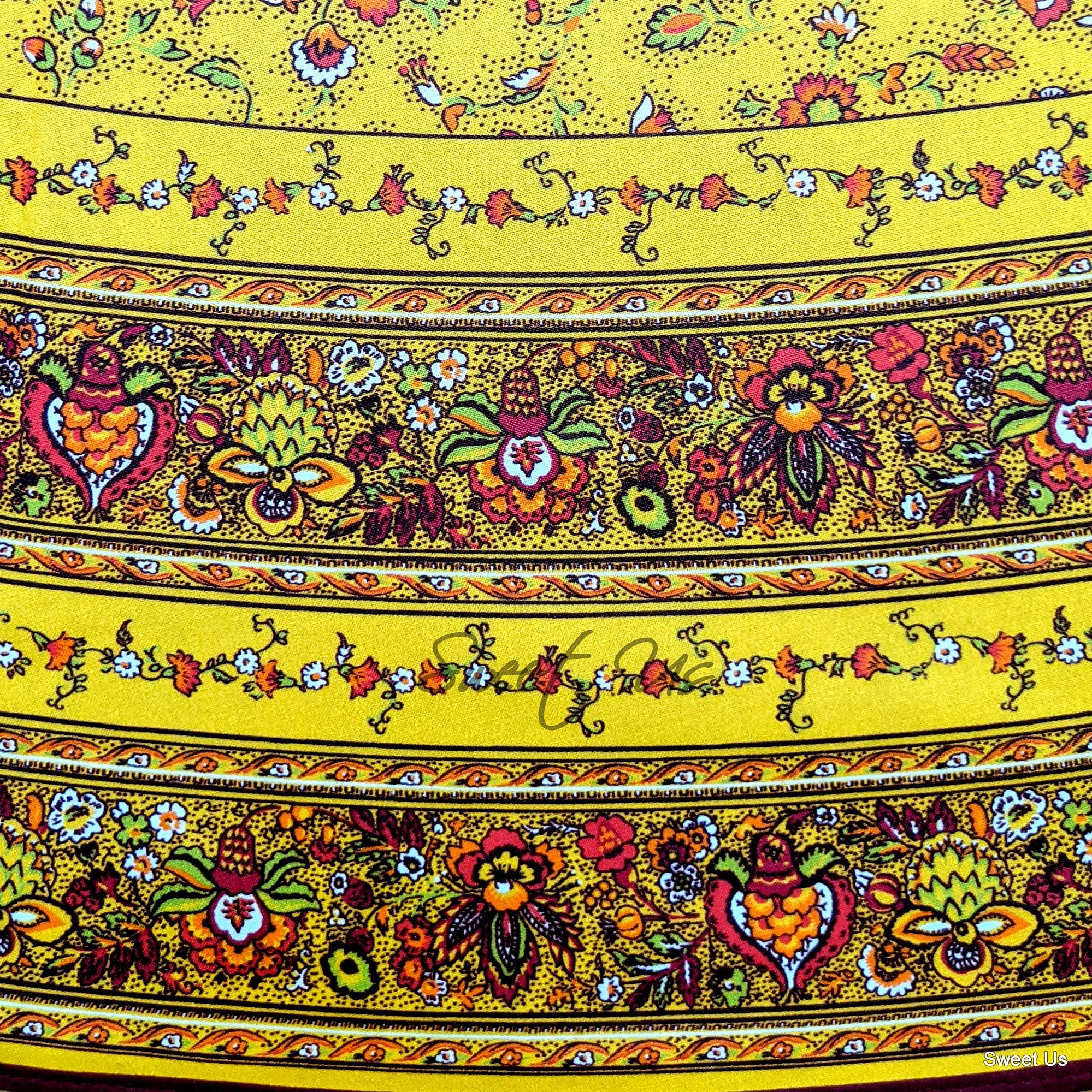 Spill-Resistant Wipeable Acrylic Coated Floral Cotton Tablecloth - French Provencal Style Round Table Cover 71 Inch, Yellow | Perfect for Kitchen, Dining Room & Outdoor Picnics