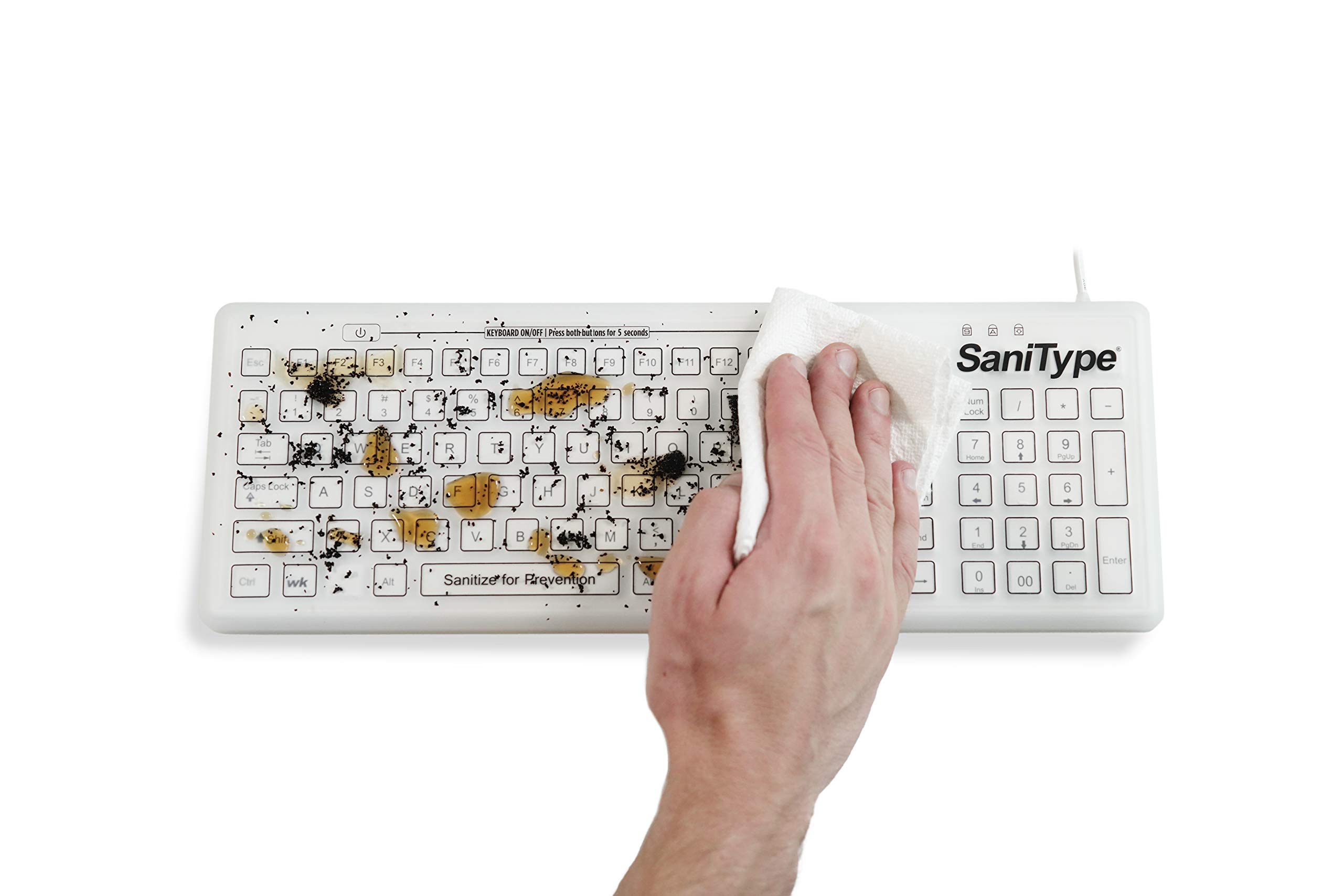 Washable USB Keyboard with ON/OFF Switch - Spill-Proof & Easy to Clean Flat Surface Design (White) | Perfect for Office, Home & Gaming | KBSTRC106SC-W
