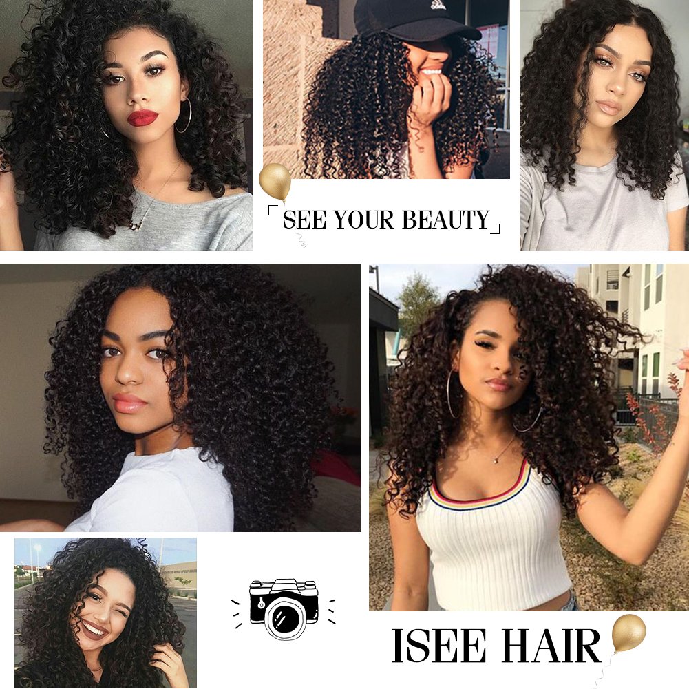 ISEE Hair 100% Virgin Malaysian Deep Curly Jerry Curly Human Hair Extensions - 10 Inch Unprocessed Natural Black Hair Bundles (Can Be Dyed) for Stunning Curly Hairstyles & Volume Boost