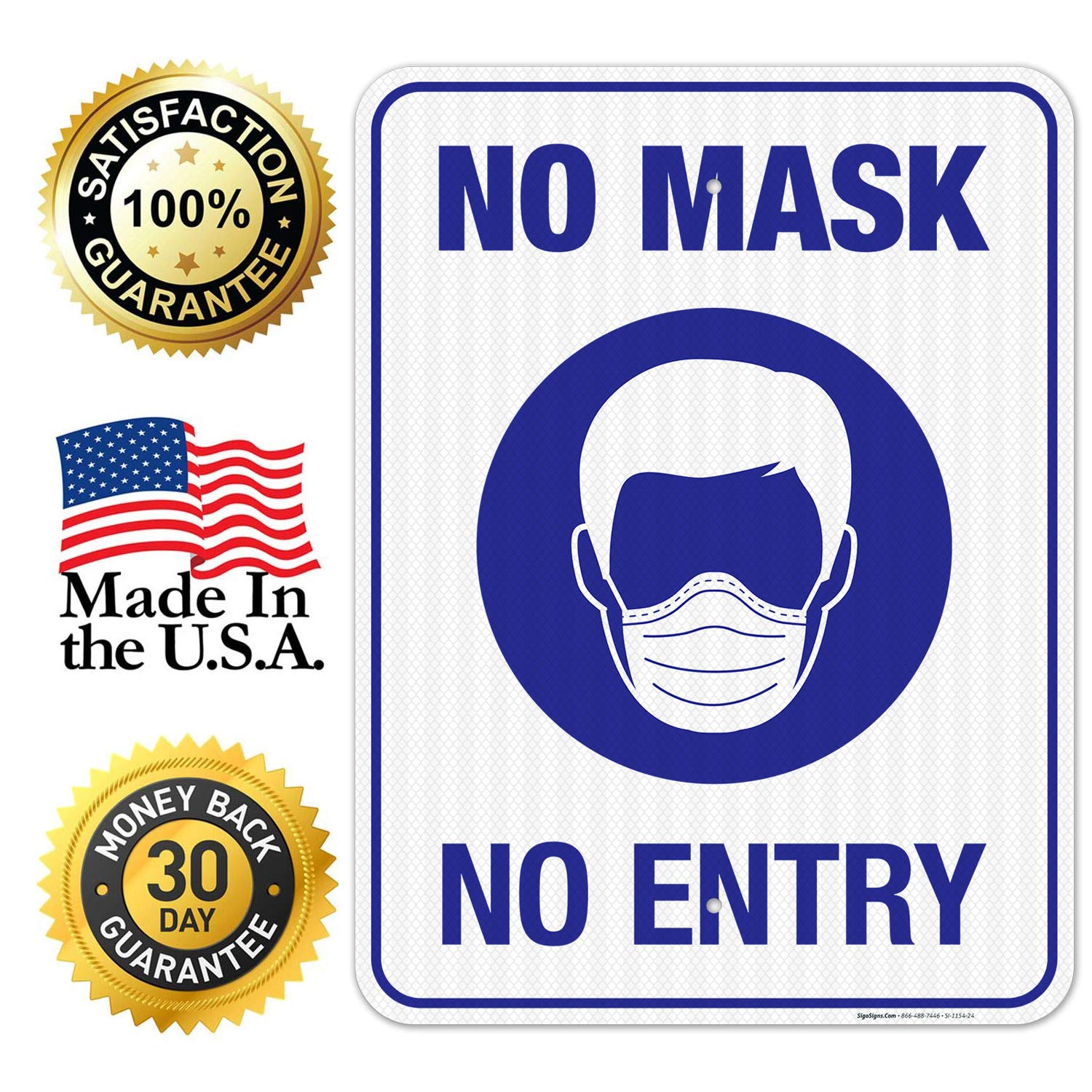 3M EGP Reflective 'Mask Required' & 'No Mask No Entry' Aluminum Signs - 18x24 Inches, .080 Thick, Fade Resistant for Indoor/Outdoor Use - Easy Mounting, Made in USA - Perfect for Stores, Offices & Public Spaces
