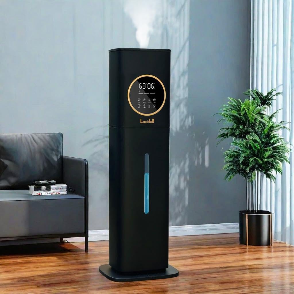2.1Gal (8L) Large Room Cool Mist Humidifier with Essential Oil Diffuser & Night Light - Top Fill Whole House Humidifier for Bedroom, Plants, Baby, Kids & Adults (Black) | Perfect for Dry Air Relief, Nursery Care & Home Aromatherapy