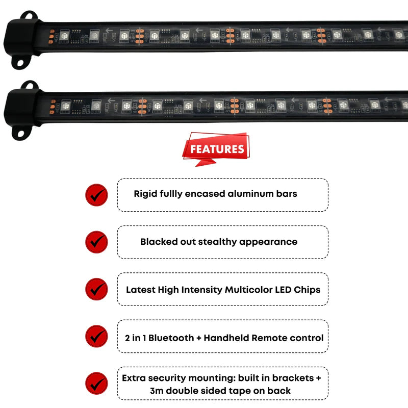 Premium LED Underglow Lighting Kit 3.0 - Waterproof Aluminum Car Neon Lights with Remote Control for Cars, Trucks & Motorcycles - Enhance Night Driving & Car Shows