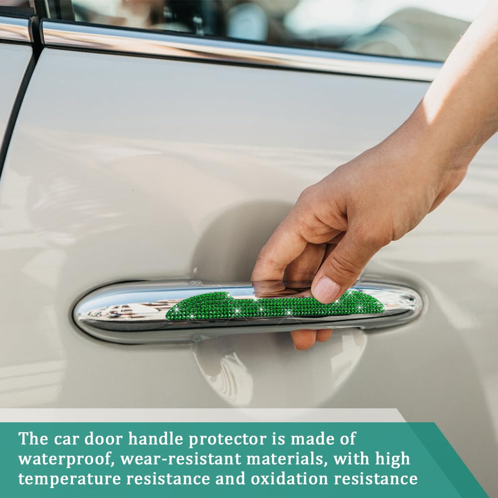 Deemars 4PCS Bling Rhinestone Car Door Handle Protectors - Scratch Resistant Stickers, Side Mirror Anti-Collision Strips & Door Edge Guards - Universal Car Accessories for Women & Men - Perfect for Luxury Cars, Daily Commuting & Vehicle Protection
