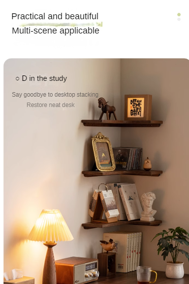 Solid Oak, Cherry & Black Walnut Wood Corner Bookshelf - Rustic Floating Shelf for Living Room, Bedroom, Office Storage & Display