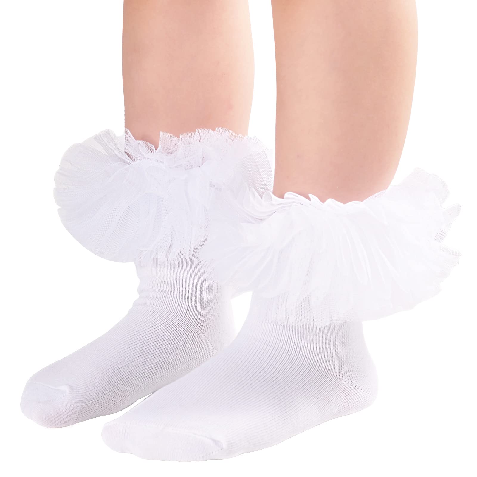 Girls Ruffle Socks - Double Lace Frilly Dress Socks for Toddlers & Little Girls (2-3 Pack) - Perfect for Parties, School, and Special Occasions