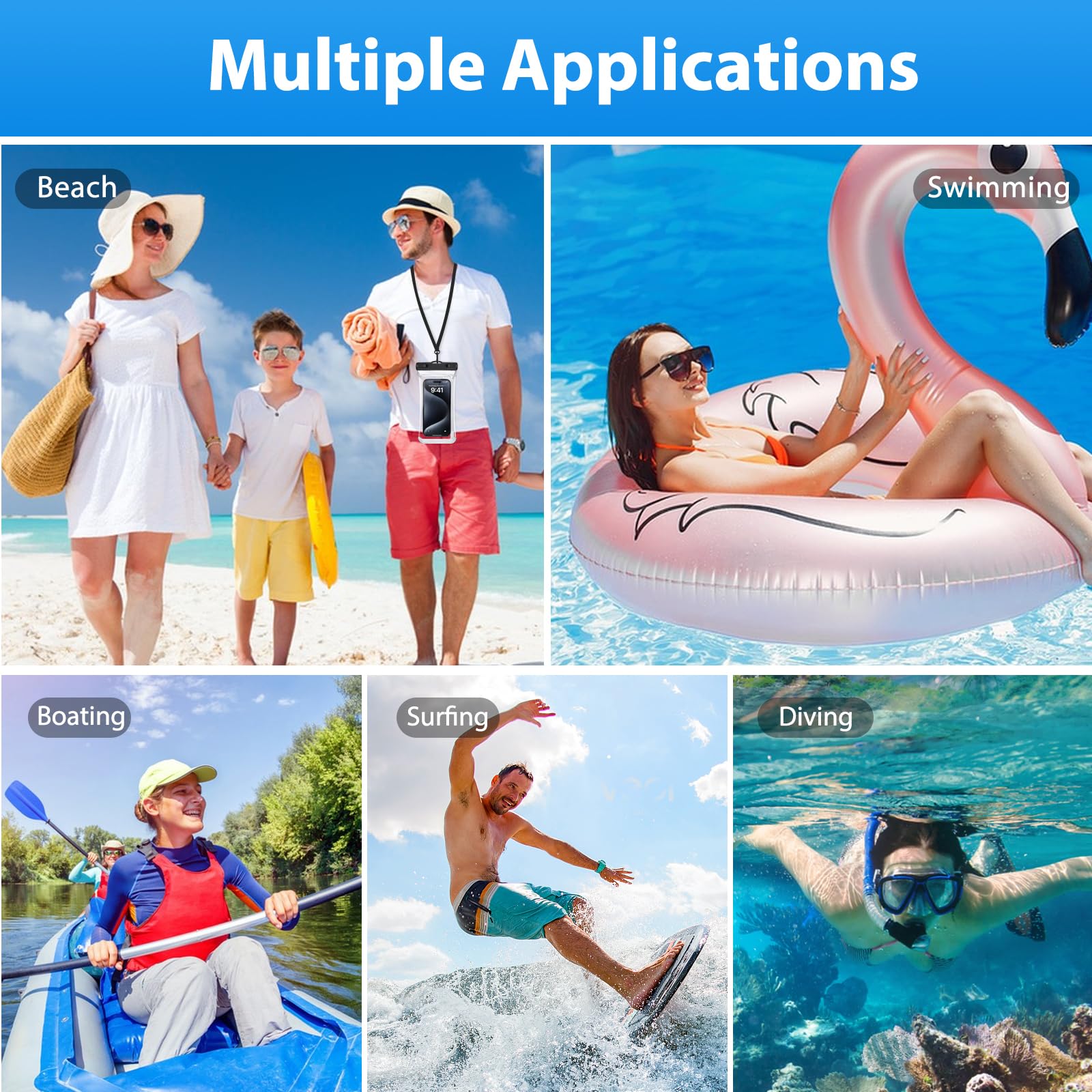 Waterproof Phone Pouch IPX8 - Universal 3D Seamless Design for iPhone 15 Pro Max/14 Pro/13 & Galaxy S24/S23 Ultra (Fits up to 6.9