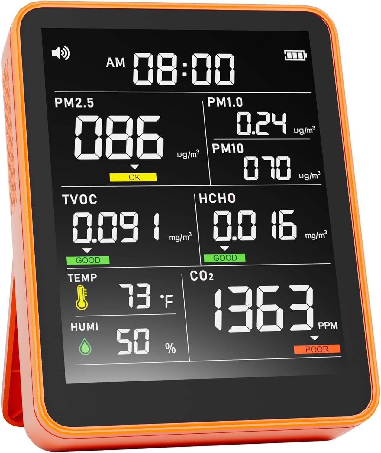 9-in-1 Professional Indoor Air Quality Monitor - Portable PM2.5/PM10/CO2/TVOC/Temperature/Humidity/Formaldehyde Detector with Time Display - Ideal for Home, Office, Baby Room & Confined Space Air Quality Testing
