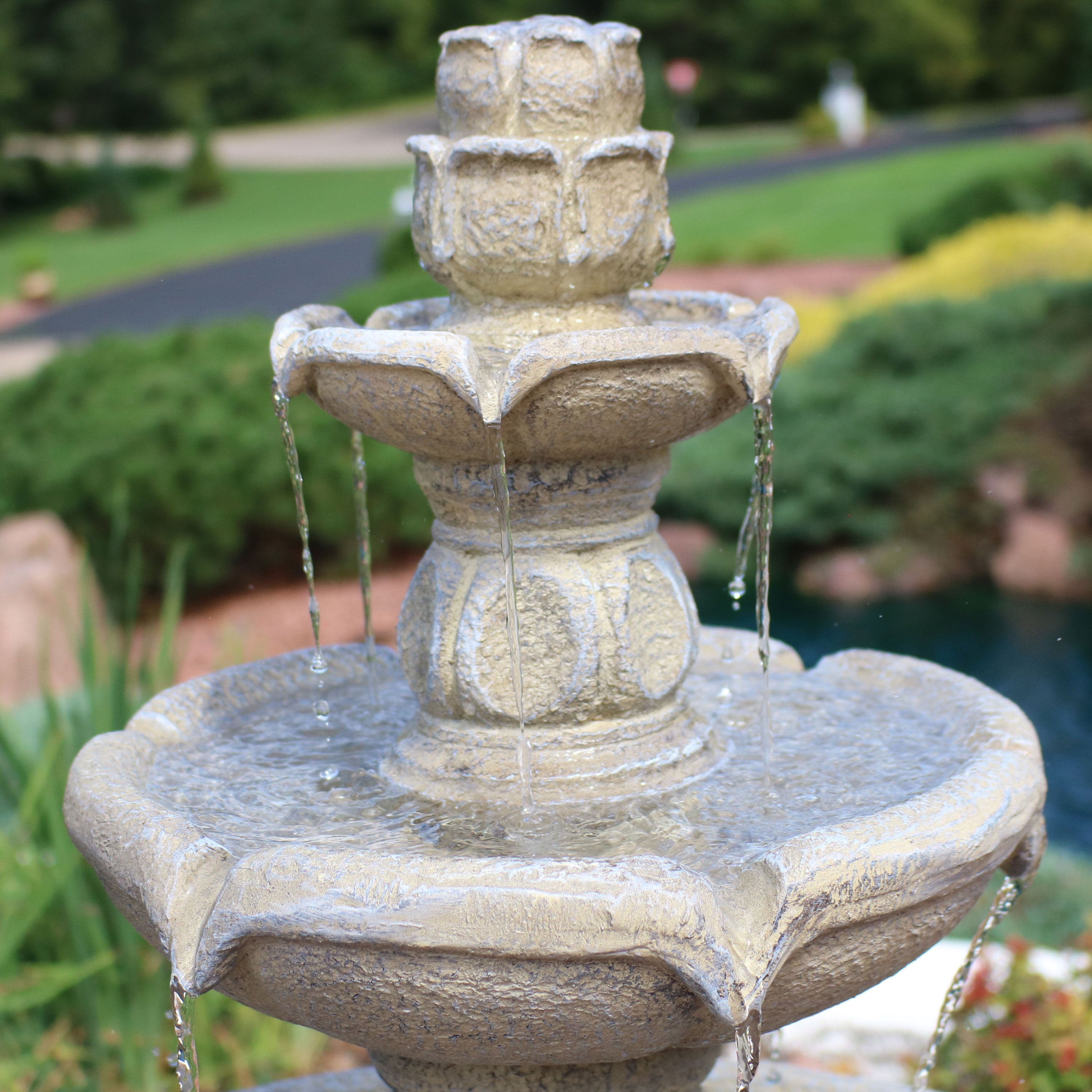 Sunnydaze Birds' Delight Outdoor Water Fountain with Pump - 35 Inch Height, Solar Powered Garden Decor for Patio, Yard & Backyard - Attracts Birds & Creates Relaxing Ambience