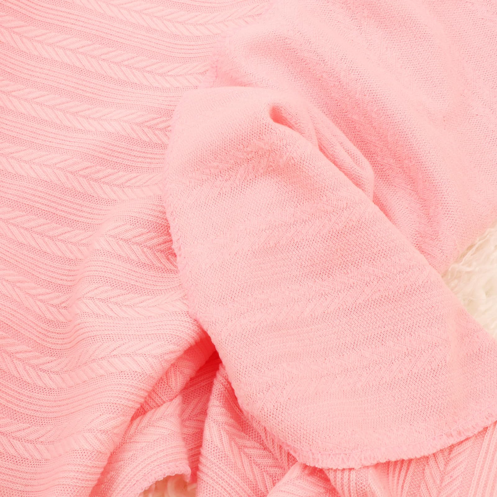 BQUBO 4PCS Baby Swaddle Blankets for Newborn Girls - Soft Cotton Receiving Blankets with Matching Hat & Bow Headband - Includes Hello World Wooden Birth Announcement Card - Perfect for Nursery, Photo Shoots & Baby Showers (Pink)