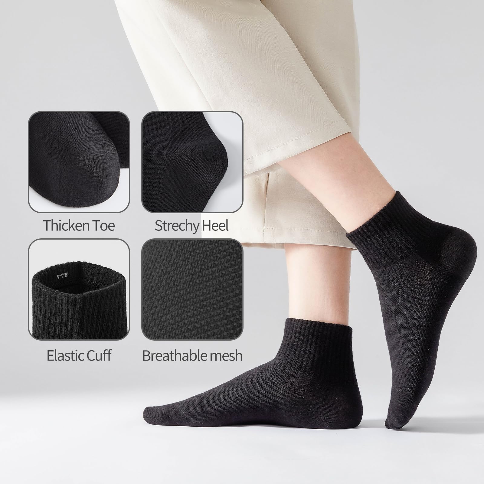 J-BOX Men's Athletic Quarter Socks - 8/10 Pairs of Breathable Cotton Cushioned Ankle Socks for Running, Gym & Sports | Comfortable Workout Socks for Active Men