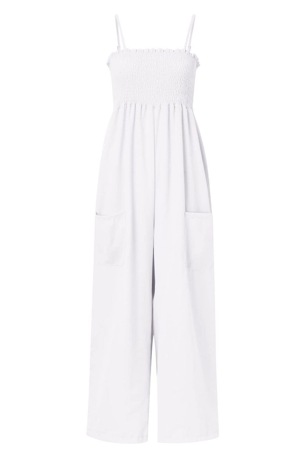 Smocked Spaghetti Strap Wide Leg Jumpsuit for Women - Summer Boho Chic Romper - Perfect for Beach Vacation, Music Festival & Casual Outings
