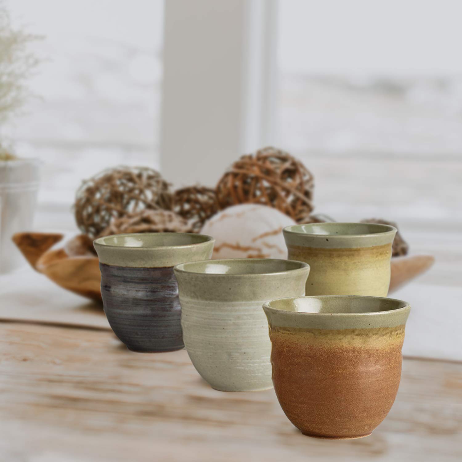 Premium Japanese Ceramic Tea Cups Set of 4 - Elegant Handcrafted Asian Tea Set for Hot & Cold Drinks - Perfect for Matcha, Coffee, or Herbal Tea - Ideal Housewarming Gift & Zen Home Decor