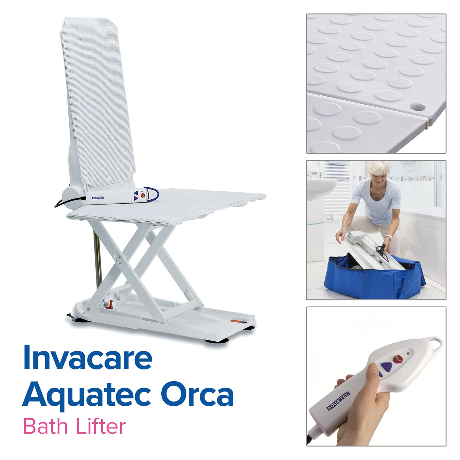 Invacare Aquatec Orca Reclining Bath Lift with White Covers - Elderly & Disabled Bathroom Safety Aid for Easy Bathing & Relaxation - Perfect for Home Care & Assisted Living