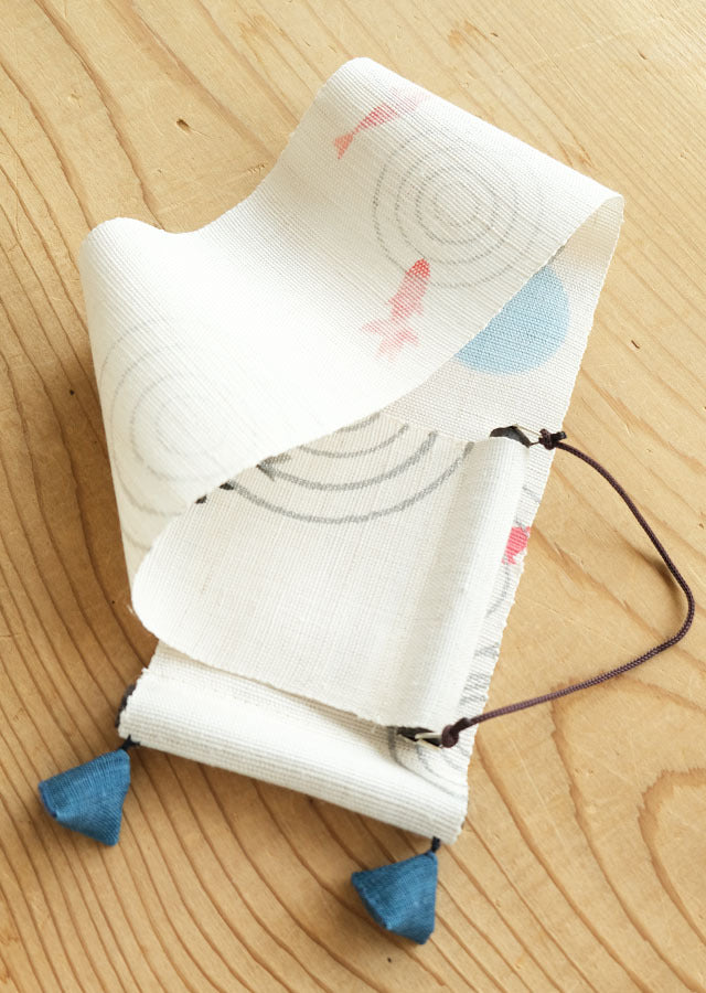 Hand Dyed Linen Japanese Small Tapestry - Goldfish Kyoto Noren Wall Hanging Scroll - Traditional Home Decor for Living Room, Bedroom & Office