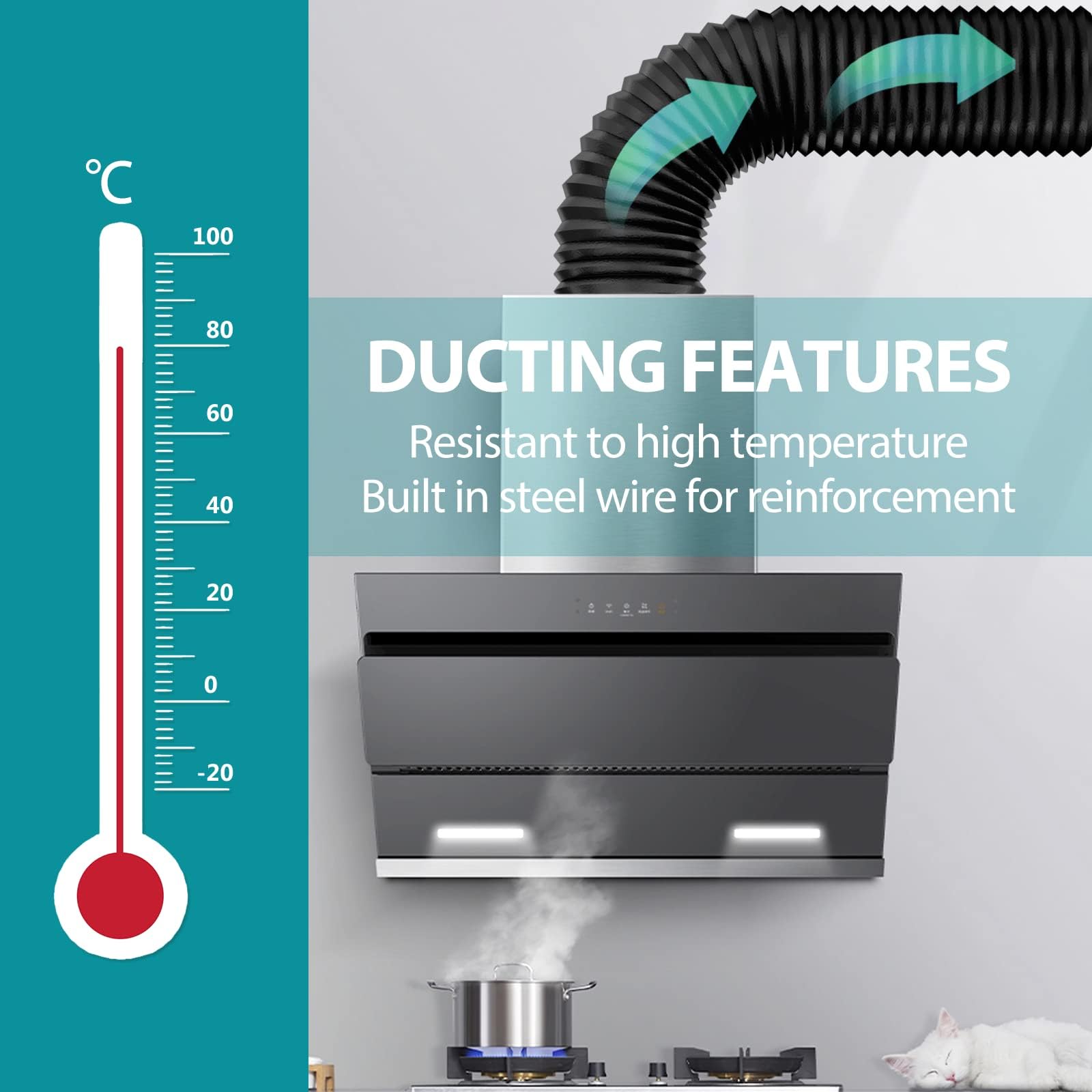 HG Power 3 Inch Flexible Aluminum Dryer Vent Hose - 8ft HVAC Ducting with 3-Layer Protection & 2 Clamps | Ideal for Heating, Cooling & Exhaust Ventilation in Homes & Laundry Rooms