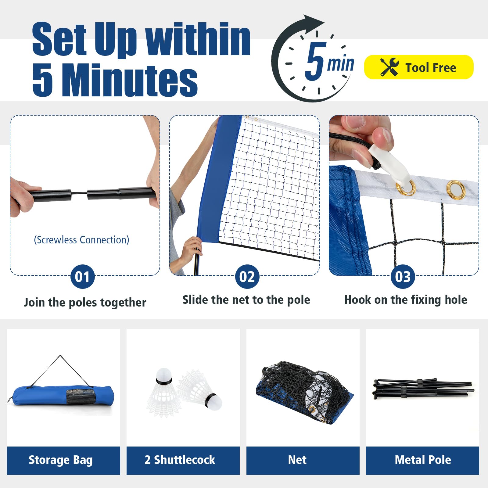 Goplus Portable Badminton Net Set - 10FT/14FT Adjustable Height (2.7FT-5FT) for Volleyball & Pickleball with 2 Shuttlecocks & Carrying Bag - Perfect for Backyard, Beach, Driveway & Outdoor Family Games | Sports Equipment for Picnics, Camping & Backyard Parties