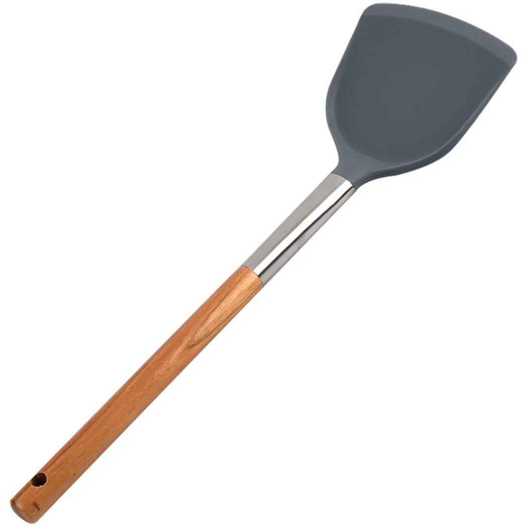 Heat-Resistant Silicone Spatula with Long Wood Handle - Non-Stick Pan Turner, 13.7 Inch Wok Shovel for Cooking, Flipping & Stirring - Perfect for Sauteing, Pancakes, Eggs & Asian Stir Fry