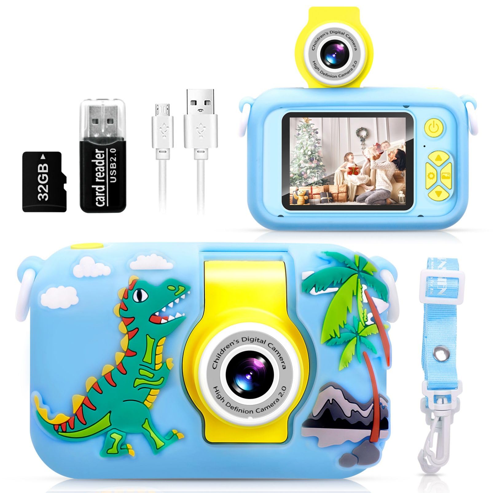 Kids Digital Camera with 180° Flip Lens - 2.4in IPS LCD Screen & Protective Silicone Case - Best Selfie Camera Toy for Boys Girls Ages 3-10 - Perfect Christmas Birthday Gift for Toddlers - Capture Family Moments, Travel Adventures & School Activities