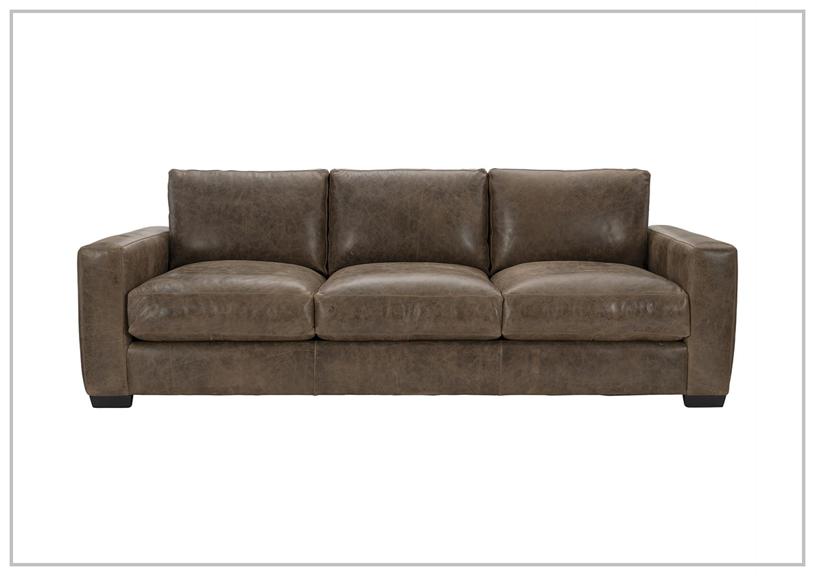 Bernhardt Dawkins Genuine Leather Sofa with Walnut Finish - Luxurious Living Room Furniture for Home & Office