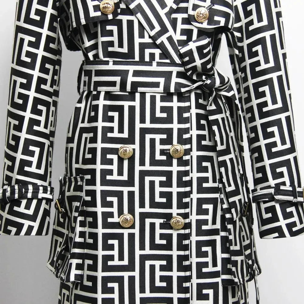 Fashionable Belted Print Women's Trench Coat - Stylish Long Jacket for Fall & Winter | Office Wear, Casual Outfits & Date Night Dresses