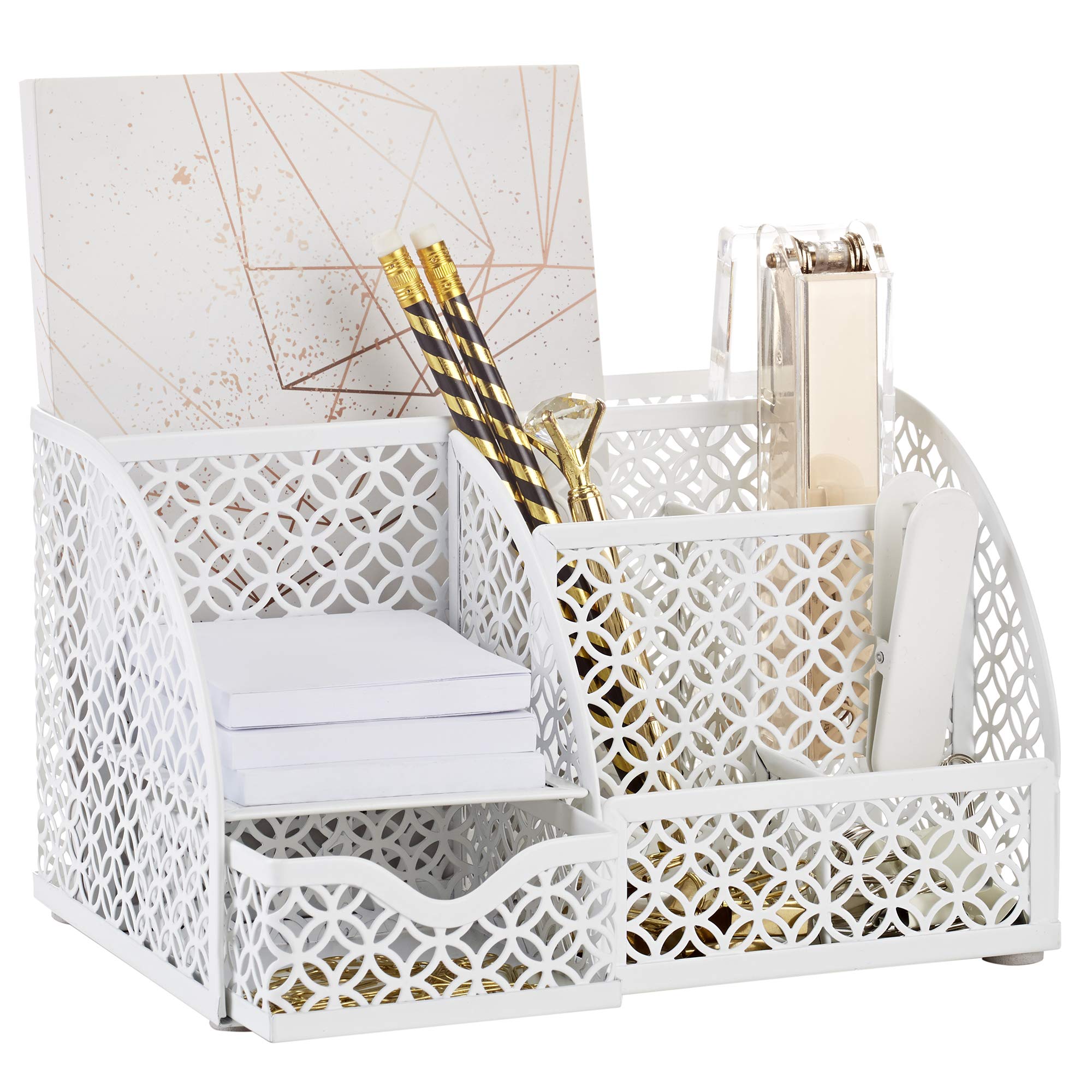 Anova Mesh Desk Organizer with 7 Compartments & Drawer - White | Office & Home Storage