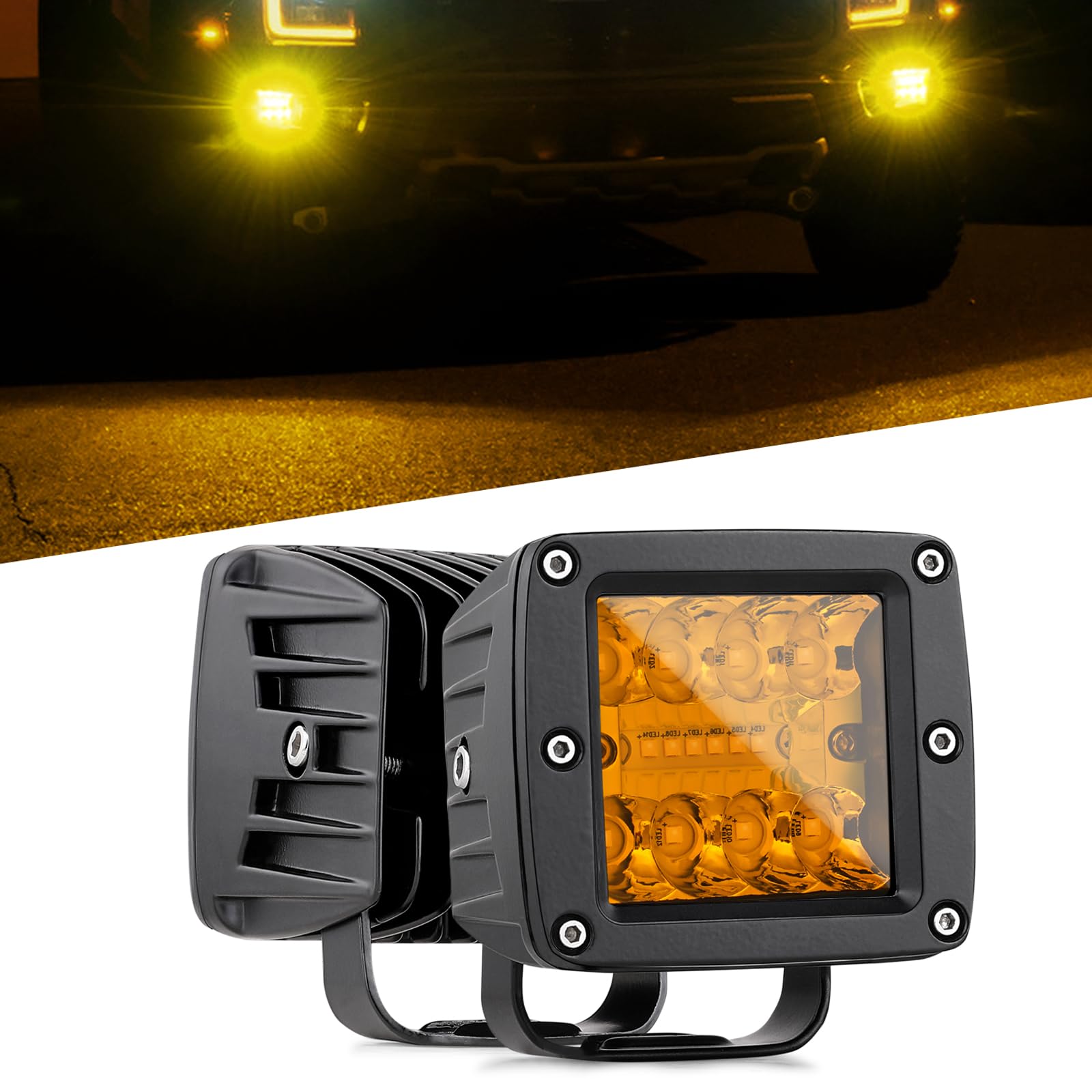 Nirider 2PCS 84W 3 Inch LED Pod Lights - Amber LED Cubes for Off-Road, Spot Flood Combo Light Bars, Fog & Work Lights for Trucks, Cars, ATV, UTV, Boats - Perfect for Night Driving, Off-Roading & Marine Use