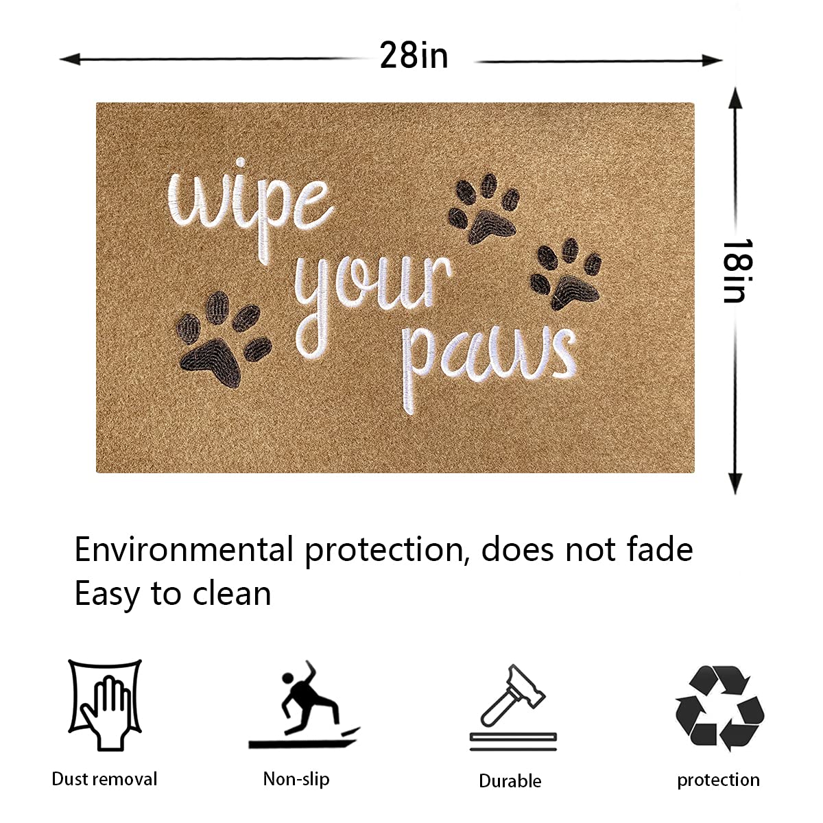 Non-Slip Absorbent Doormat for Front Door - Durable Rubber Welcome Mat with Funny 'Wipe Your Paws' Dog Design - Perfect for Entryways, Mudrooms & Pet Owners (18x30 Inches)