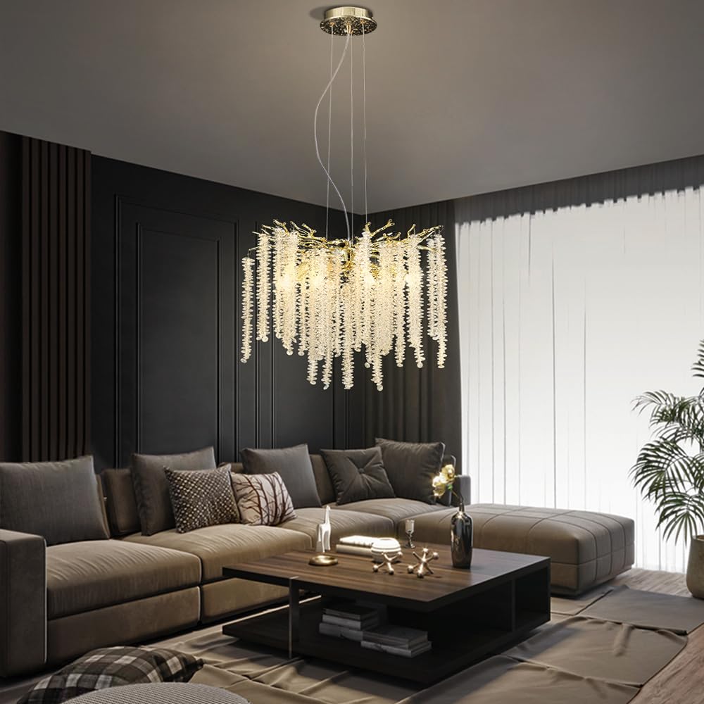 18.11'' Gold Tree Branch LED Crystal Chandelier - Luxury Island Ceiling Hanging Pendant Light for Dining Room & Living Room Decor