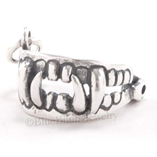 Vampire Teeth Fang Charm - 925 Sterling Silver Dracula Bite Halloween Jewelry | 3D Movable DIY Craft Pendant for Necklace, Costume Accessory & Gothic Fashion
