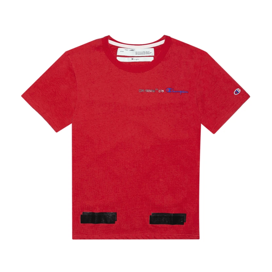 OFF WHITE X CHAMPION Red Short Sleeve T-Shirt for Men - Small Size | Streetwear Fashion & Casual Wear | Perfect for Urban Outfits and Everyday Style
