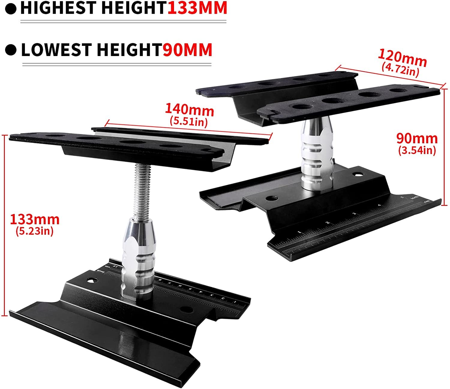 Adjustable Aluminum Alloy RC Car Repair Stand with Screw Tray - Universal Workstation for 1/8 1/10 1/12 Scale RC Cars, Trucks, Buggies & Crawlers (Black) - Perfect for RC Maintenance, Upgrades & Repairs in Garage or Workshop