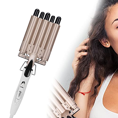 5 Barrel Hair Crimper & Waver with LCD Temp Control - Adjustable Curling Iron for Beach Waves, Loose Curls & Styling - Portable Hair Styling Tool with US Plug (Perfect for Salon, Home Use & Travel)