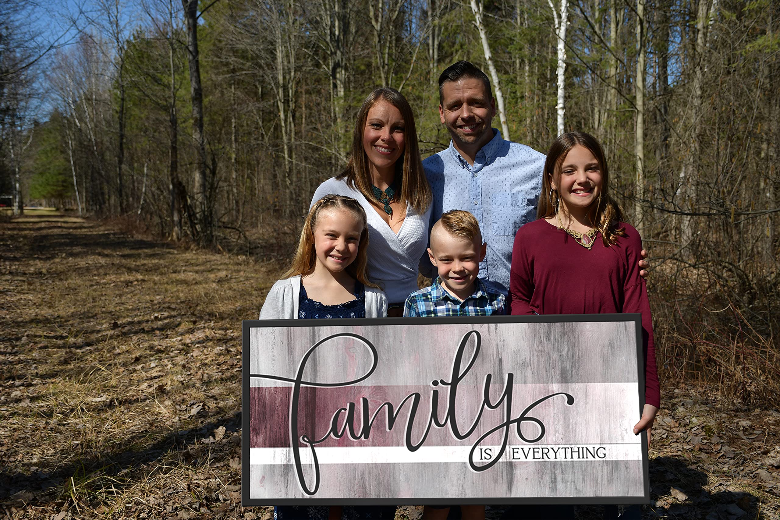 Farmhouse Family Wall Art - Wine Red Canvas Decor for Living Room