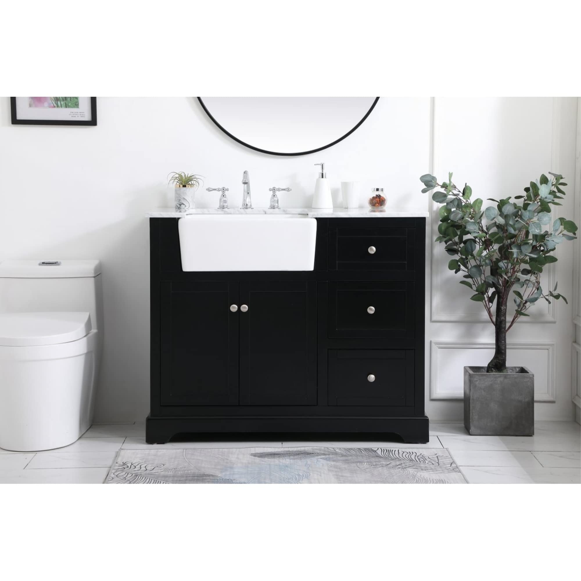 Franklin 42 Inch Black Wood Single Bathroom Vanity with Mirror - Modern Elegant Decor for Small Bathrooms, Powder Rooms & Master Suites