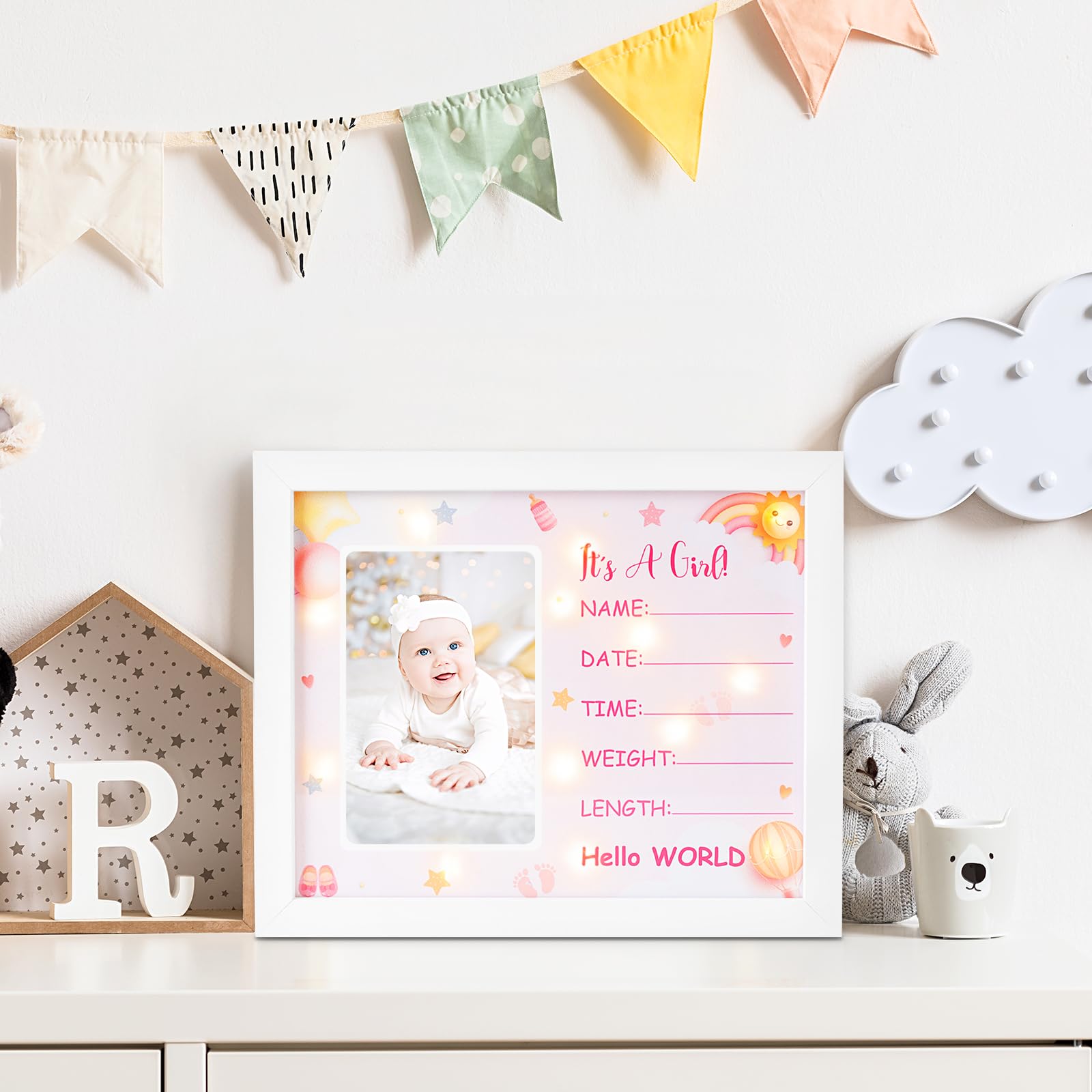 Personalized LED Shadow Box Picture Frame - Baby Girl Birth Announcement Sign, Gender Reveal Gift for New Parents | Perfect for Baby Showers, Nursery Decor & Newborn Welcome Gifts | Must-Have Baby Registry Essential