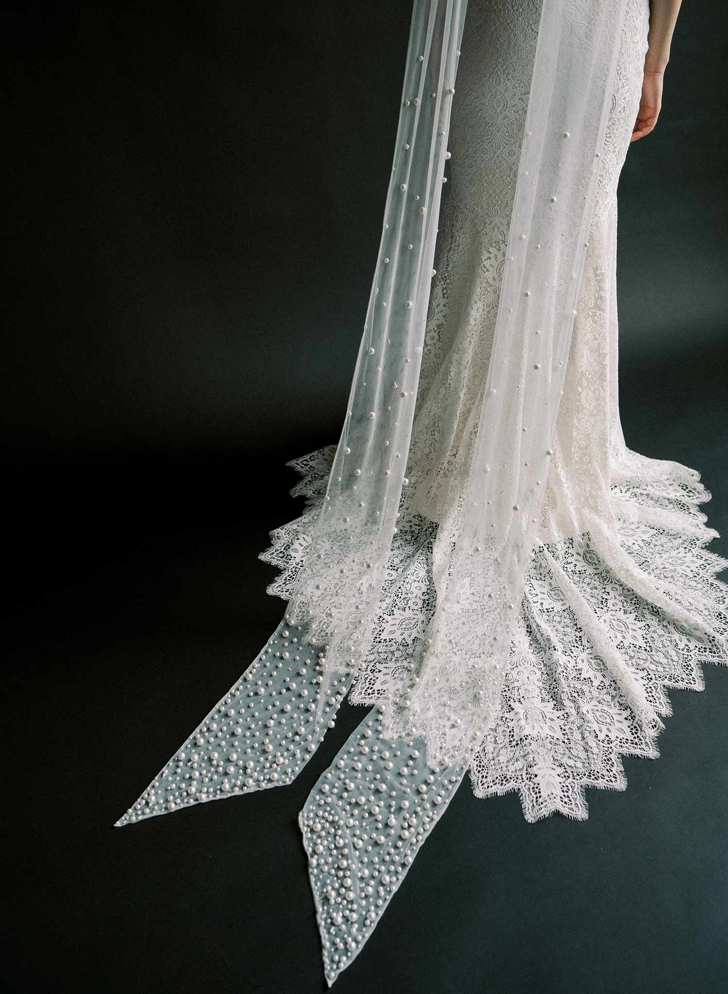 Elegant Mixed Pearl Embroidered Wedding Veil - Chapel Length Bridal Scarf (Style #2577) | Perfect for Church Ceremonies & Romantic Photoshoots